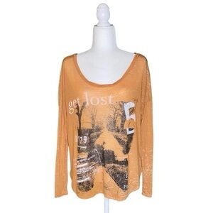 OVERSIZED RELAXED-FIT GRAPHIC LONG-SLEEVE SHIRT · SIZE M
